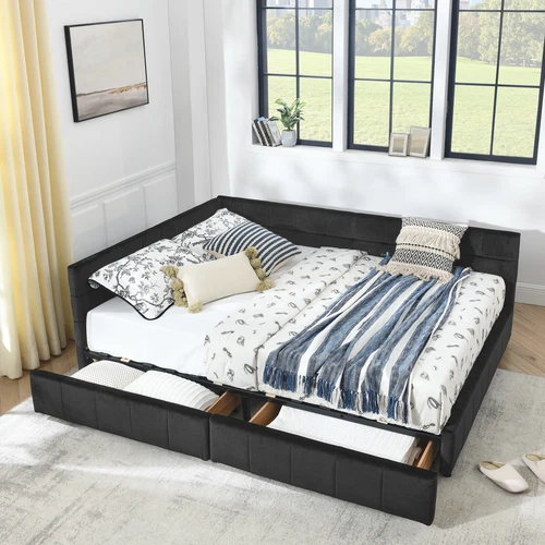 Queen Size Velvet Upholstered Tufted Bed Frame Sof